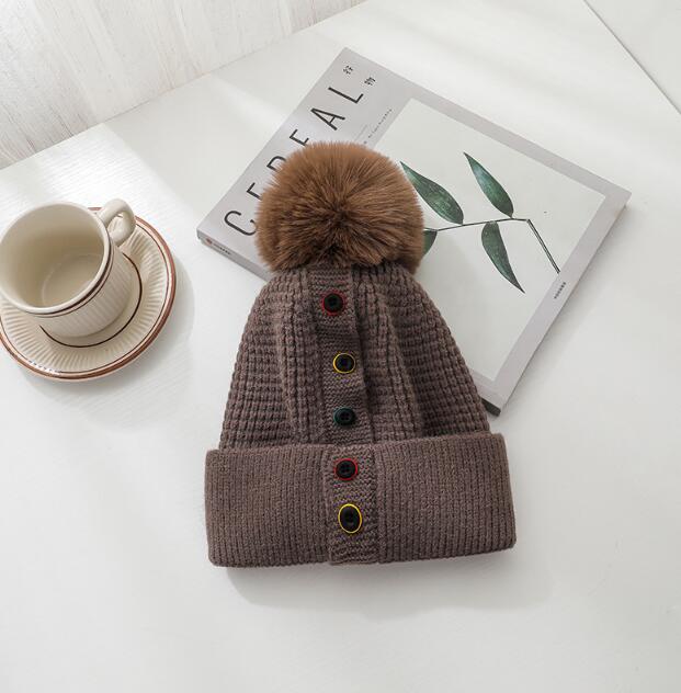 Fashion Autumn And Winter New Five-Breasted Woolen Hat Wild Cape Capless Warm Knitted Hat With Fur Balls