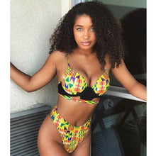 Load image into Gallery viewer, African Bikini Print Bathing Suit Swimwear Cut Out Swimsuit Brazilian Bikini Push Up Swimwear Women Maillot De Bain Femme
