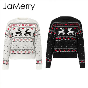 JaMerry Vintage merry christmas sweaters women long sleeve Autumn winter deer print knitted female pullover Chic top jumper