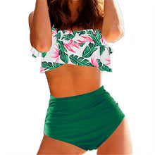 Load image into Gallery viewer, Women High Waist Bikini Swimsuits 3XL Plus Size Swim Wear Bathing Suit African Print Biquini Large Two Piece Neck Swimwear
