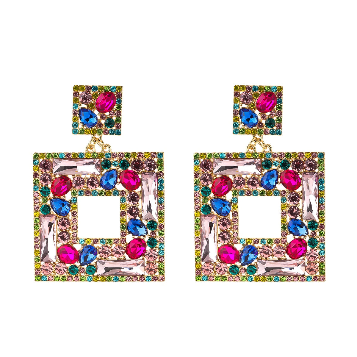 Flash Claw Chain Series Multi-layer Square Alloy Diamond Rhinestone Glass Diamond Full Diamond Earrings