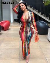 Load image into Gallery viewer, Women Plus Size Dress Tie Dye Full Sleeve V-neck Stretchy Skinny Boydcon Pencil Long Maxi Dresses Sexy Vestidos Autumn
