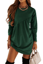 Load image into Gallery viewer, Autumn And Winter Women's Long Sleeved Mini Waist Casual Round Neck Loose Pleated Dress
