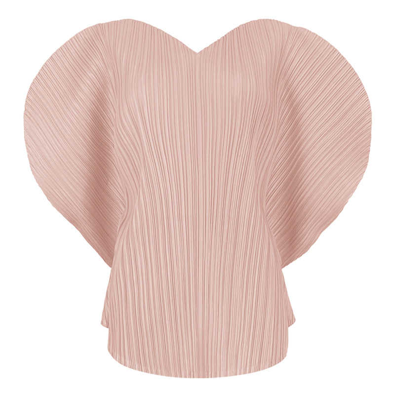 Woman Pleated T Shirt Solid Heart-shaped Design V Collar Batwing Sleeve Loose Tops Casual Style