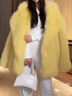 Fashion Women's Faux Fur Coat Lapel Loose Covered Button Long Sleeve Thick Warm Khaki Coat Female Winter