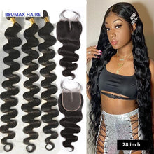 Load image into Gallery viewer, 9A Grade Brazilian Human Hair Extensions Body Wave 1/3 Bundles with - Bianca's hair and beauty supply
