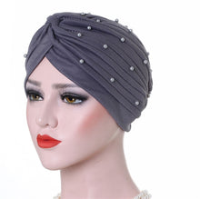 Load image into Gallery viewer, Cotton solid folds pearl muslim turban scarf  women islamic inner hijab caps Arab wrap head  femme musulman turbante mujer
