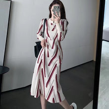 Load image into Gallery viewer, Women Autumn Winter Fashion Sweater Midi Dress Warm Knit Striped Long Thick Dresses
