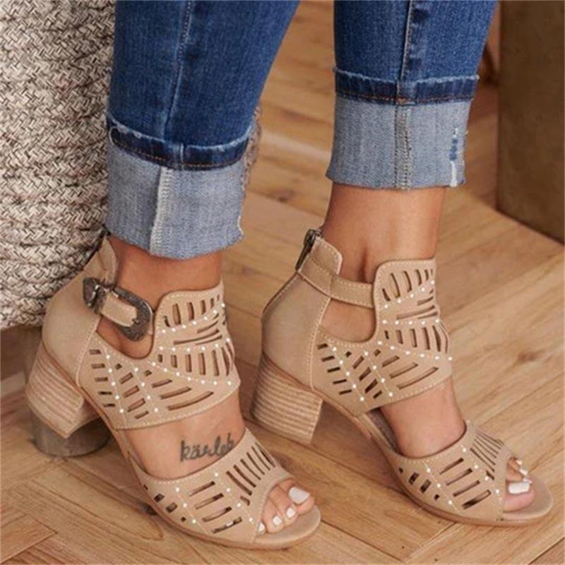 Women Wedge Sandals Mid Heel Summer Slip-on Buckle Ladies Shoes