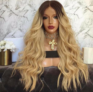 Female Brown Gold Gradient Score Long Curly Hair Big Wave Volume T Chemical Fiber Hood Factory - Bianca's hair and beauty supply