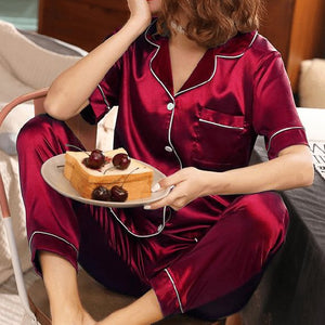 Short Sleeve Silk Pajamas Pajama Sets Pijama Sleepwear Pyjamas Nightwear Set - Bianca's hair and beauty supply