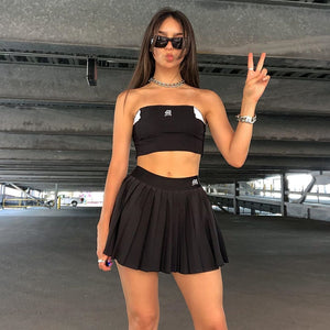 Casual White Mini Pleated Skirts Shorts Letter Print High Waisted Short Skirt Korean Preppy Style Summer Dance