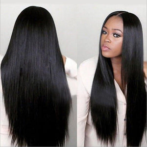 Cross- Wig Wig Black Long Straight Hair Center Point Straight Hair Long Hair Wig Set High Temperature Silk Wig - Bianca's hair and beauty supply