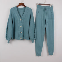 Load image into Gallery viewer, 2-piece knit set for women pattern v-neck cardigan + pants trousers knitted suit tracksuit
