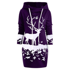 Free Ostrich Christmas Dress Women Hooded Long Sleeve Printed Casual Vestido De Festa Curto Casual Dress Clothes Women N30