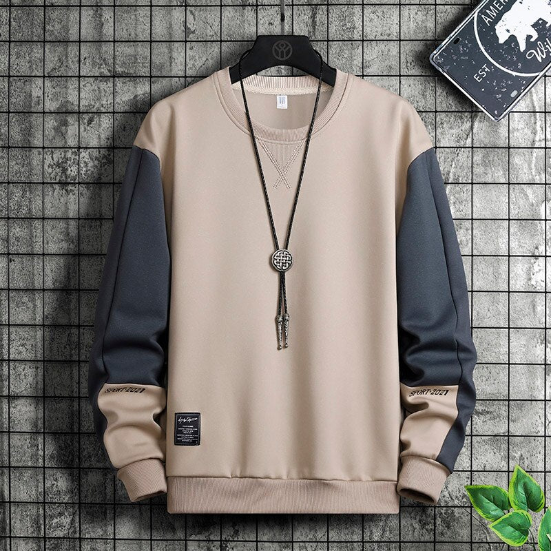 Fashion Patchwork Men Sweatshirt  Autumn New Street Trend Hoodie Mens Casual Loose Pullover Korean Long Sleeved Top M-5XL