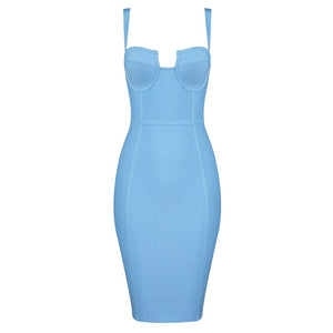 Ladies Sexy Blue Yellow Black Rayon Women Summer Bandage Dress Celebrity Designer Fashion Party Dress