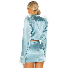 Load image into Gallery viewer, Women Suit  Long Sleeve Feather Short  Blazers Skirts Top
