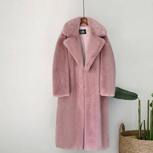 Winter Fashion New High Quality Imitation Velvet Fur Long Coat for Women with Cotton Warm Mink Skin Cashmere Coat