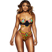 Load image into Gallery viewer, African Tribal Print Swimsuit Women High Waist Thong Bottoms Swimwear Female 2 Pieces Bathing Suits Padded Bikini
