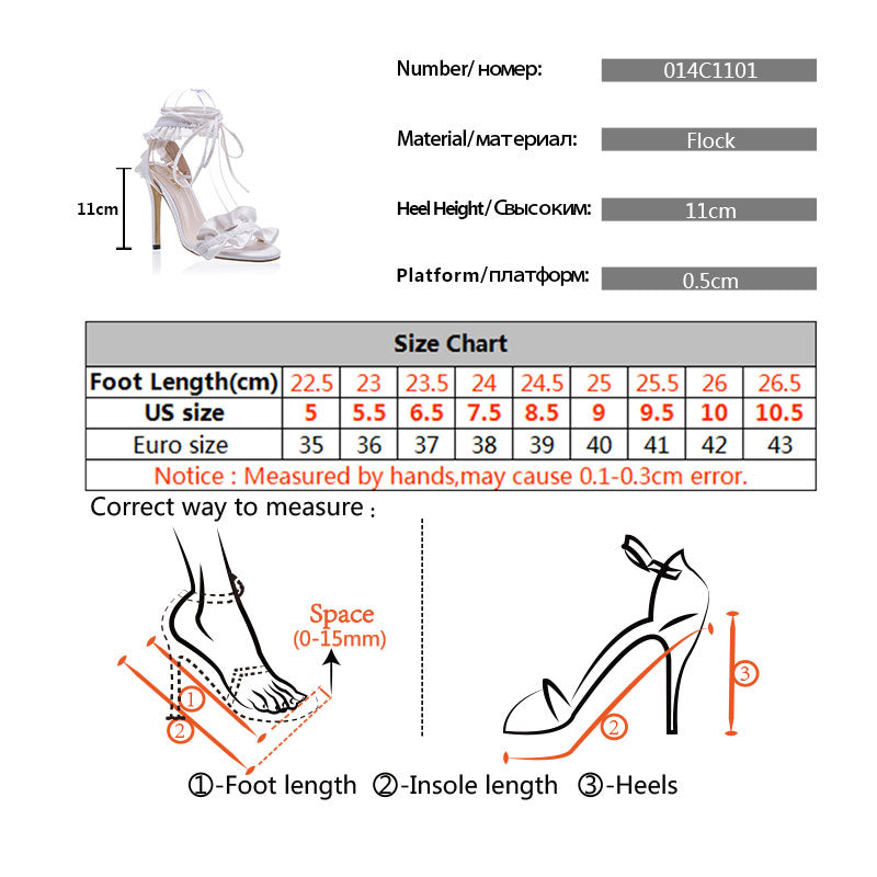 Cross Bandage High Heels Sandals Women Pumps Thin Heel Ruffle Lace Up Summer Shoes