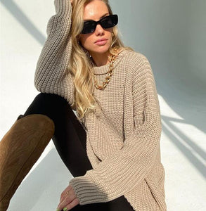 Women Solid Knitted Thickening Oversized Sweater