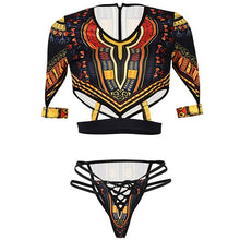 Load image into Gallery viewer, African Short Sleeve Swimsuit Dashiki Print Bikini Set Bikinis Women Thong Swimwear Female Plus Size Swimsuits Bathing Suit
