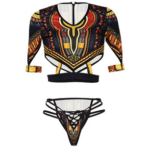 African Short Sleeve Swimsuit Dashiki Print Bikini Set Bikinis Women Thong Swimwear Female Plus Size Swimsuits Bathing Suit