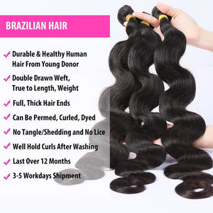 9A Grade Brazilian Human Hair Extensions Body Wave 1/3 Bundles with - Bianca's hair and beauty supply