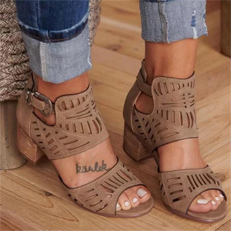 Women Wedge Sandals Mid Heel Summer Slip-on Buckle Ladies Shoes