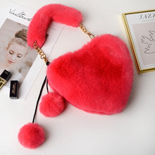 Load image into Gallery viewer, Cyber Red Fashion Plush Heart shaped Bag Women's Handbag Obliquely Straddle with Heart Heart Love Hairpin Wallet
