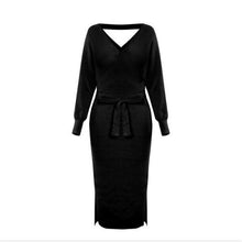 Load image into Gallery viewer, New Sexy Autumn V Neck With Cross Belt Sweater Knitted Women Dress Split Slim Winter Long Sleeve Elegant Ladies Z343
