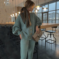 2-piece knit set for women pattern v-neck cardigan + pants trousers knitted suit tracksuit