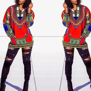 Vintage Women Ethnic African Style Hooded Long Sleeve African Dashiki Hoodie Top Casual Traditional Pullover Blouse Sweatshirts