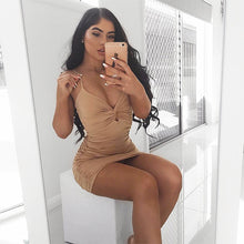 Load image into Gallery viewer, 2 Layers Ruched Bodycon Dress Women Autumn Dress Elegant Mini Winter Dress

