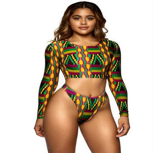 African Print Swimwear Thong Bikini Set