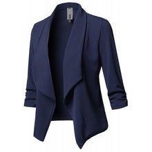 Load image into Gallery viewer, Women Black Blazers Cardigan Coat Long Sleeve Women Blazers and Jackets Ruched Asymmetrical Casual Business Suit Outwear
