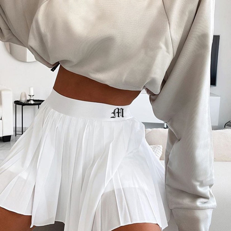 Casual White Mini Pleated Skirts Shorts Letter Print High Waisted Short Skirt Korean Preppy Style Summer Dance