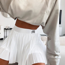 Load image into Gallery viewer, Casual White Mini Pleated Skirts Shorts Letter Print High Waisted Short Skirt Korean Preppy Style Summer Dance
