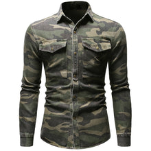 Load image into Gallery viewer, Spring Autumn Camouflage Denim Shirt for Man Army Green Long Sleeved Loose Jeans Shirts Men's Blouse
