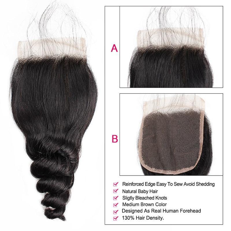 BeuMax Hairs Brazilian Human Hair Closure with Baby Hair, Loose Wave - Bianca's hair and beauty supply