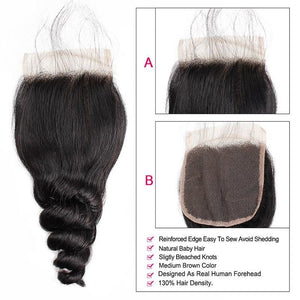 BeuMax Hairs Brazilian Human Hair Closure with Baby Hair, Loose Wave - Bianca's hair and beauty supply