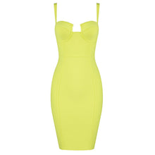 Load image into Gallery viewer, Ladies Sexy Blue Yellow Black Rayon Women Summer Bandage Dress Celebrity Designer Fashion Party Dress
