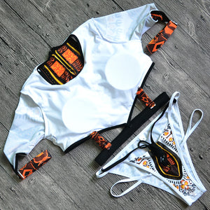 African Short Sleeve Swimsuit Dashiki Print Bikini Set Bikinis Women Thong Swimwear Female Plus Size Swimsuits Bathing Suit