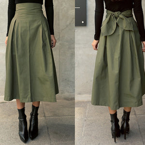 Skirts Womens Korean Fashion Solid Color Big Swing Ladies Skirt Long Skirt Autumn Wild High Waist Bow Slim Skirts