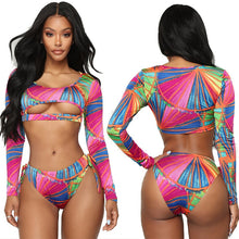 Load image into Gallery viewer, High Cut Swimsuit Two Piece Bathing Suit Women African Print Long Sleeves Swimwear Cut Out Beach Tribal Thong Bikini
