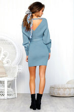 Load image into Gallery viewer, Dicloud sexy v neck sweater dress women knitted vestidos bandage bodycon hollow out wrap dress winter female party dresses
