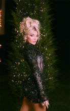 Load image into Gallery viewer, New Black Long Sleeve Bandage Dress Sequin Mesh Beaded Banquet Annual Party Dress
