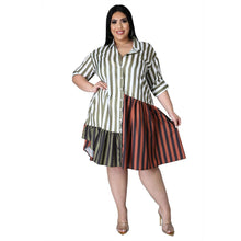 Load image into Gallery viewer, Plus Size Clothing for Women Dress Wholesale  Fashion Streetwear Patchwork Striped Office Lady Shirts Midi Dresses Dropshipping
