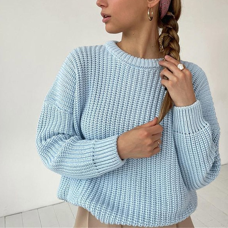 Women Solid Knitted Thickening Oversized Sweater